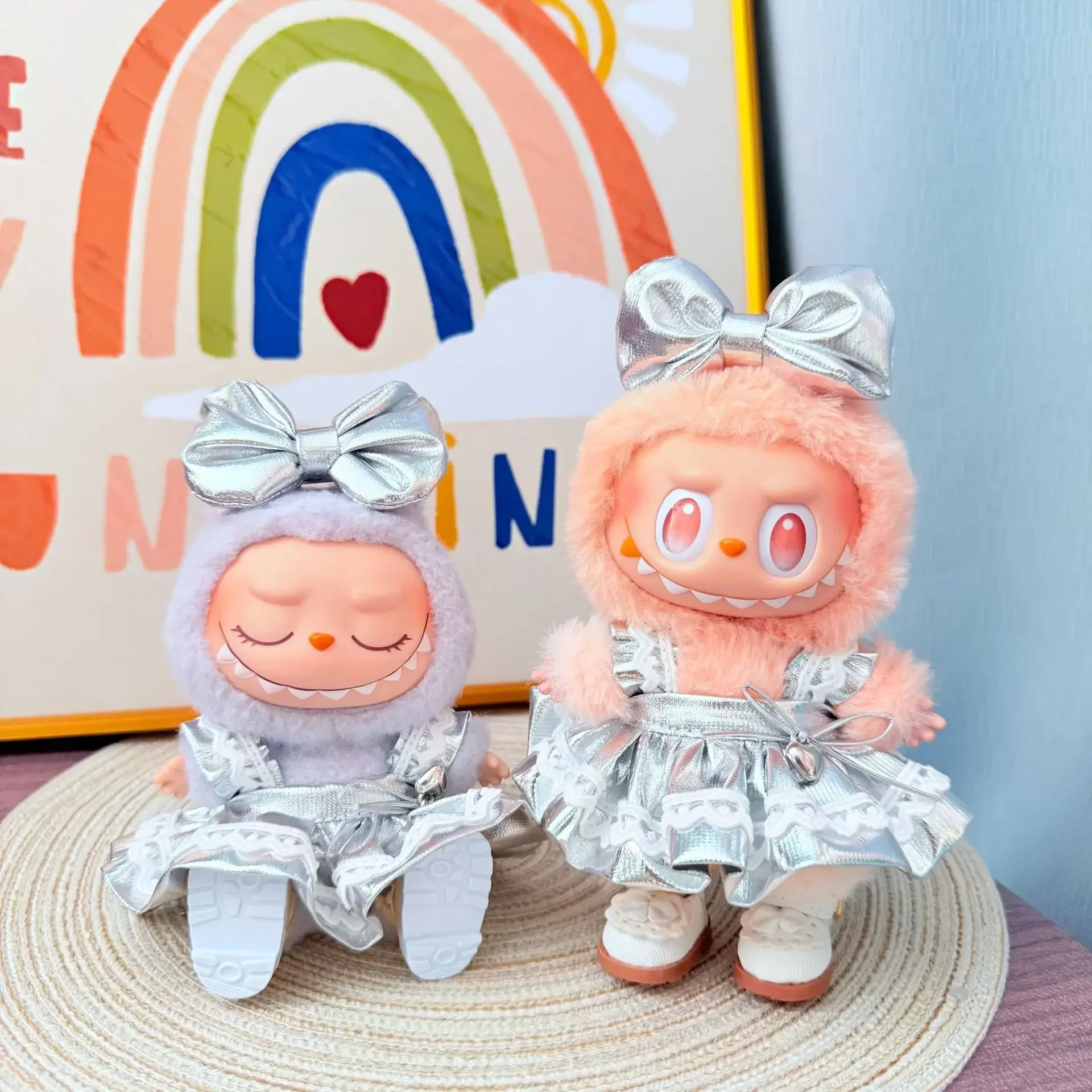 (Только одежда) для 17 см куклы Лабу DIY Idol, мини-плюшевые аксессуары, костюм принцессы-бабочки, серебряное платье для девочек-технологиц 
(Только одежда) для 17 см куклы Лабу DIY Idol, мини-плюшевые аксессуары, костюм принцессы-бабочки, серебряное платье для девочек-технологиц