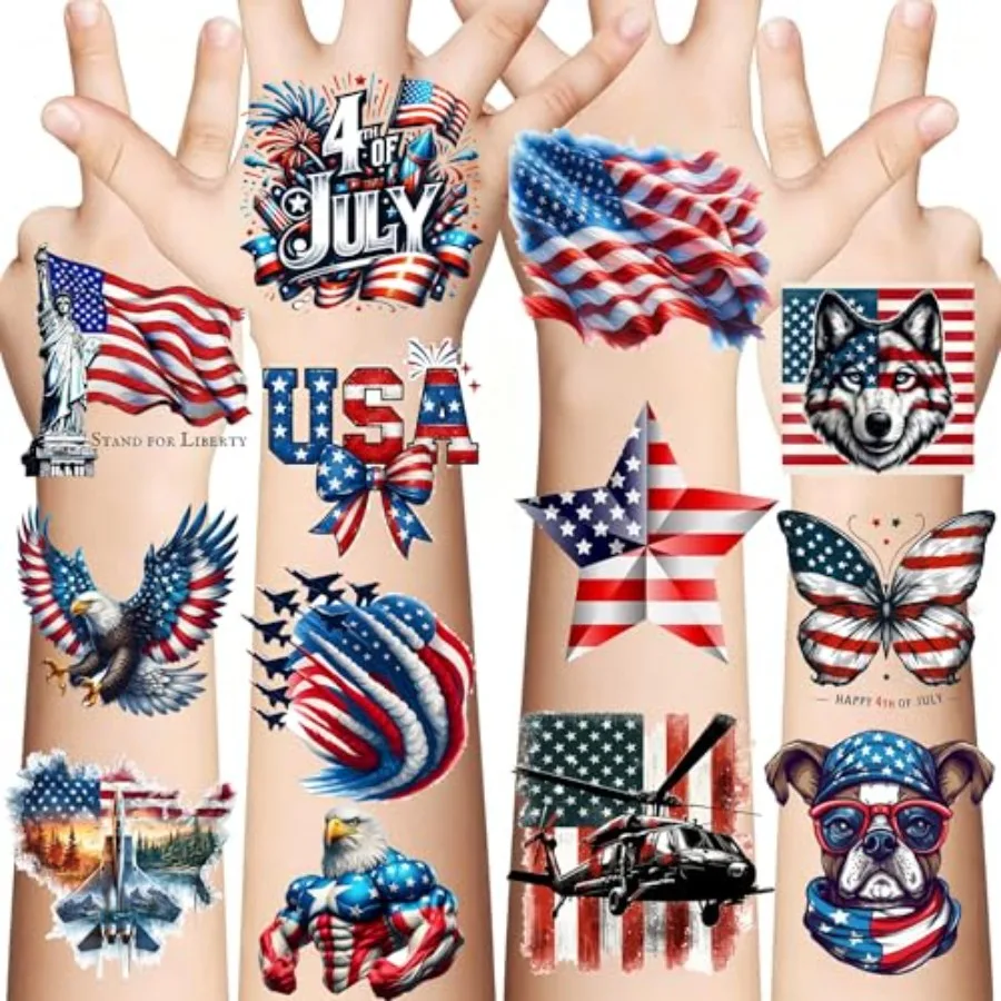 49 PCS American 4th Of July Patriotic Tattoos Independence Day Temporary Tattoos Red White And Blue Tattoo Sticker, USA Flag Fa
49 PCS American 4th Of July Patriotic Tattoos Independence Day Temporary Tattoos Red White And Blue Tattoo Sticker, USA Flag Fa