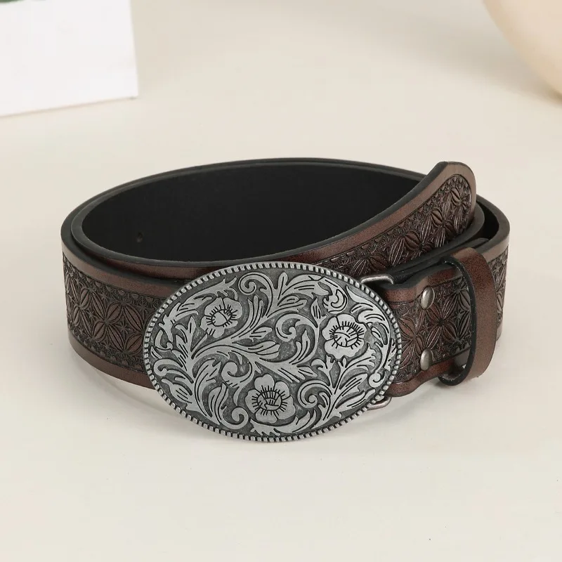 Silver patterned oval plate buckle belt, retro embossed PU belt accessory, niche design, versatile belt waist buckle
Silver patterned oval plate buckle belt, retro embossed PU belt accessory, niche design, versatile belt waist buckle