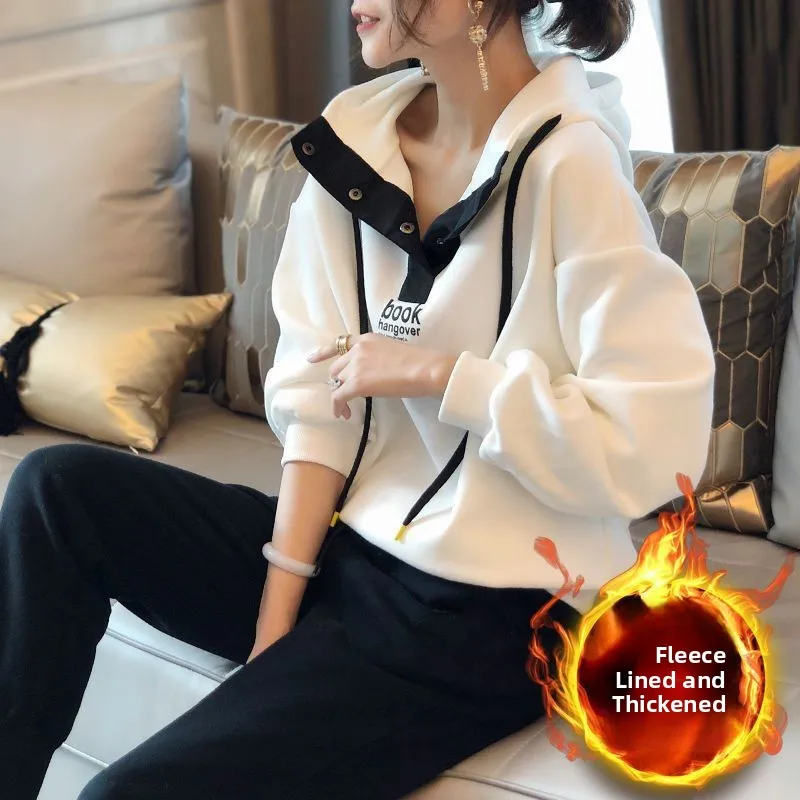 Thickened Fleece Autumn Winter Sportswear Set for Women Casual Street Style Slimming Sweatshirt Long Pants Two Piece Set
Thickened Fleece Autumn Winter Sportswear Set for Women Casual Street Style Slimming Sweatshirt Long Pants Two Piece Set