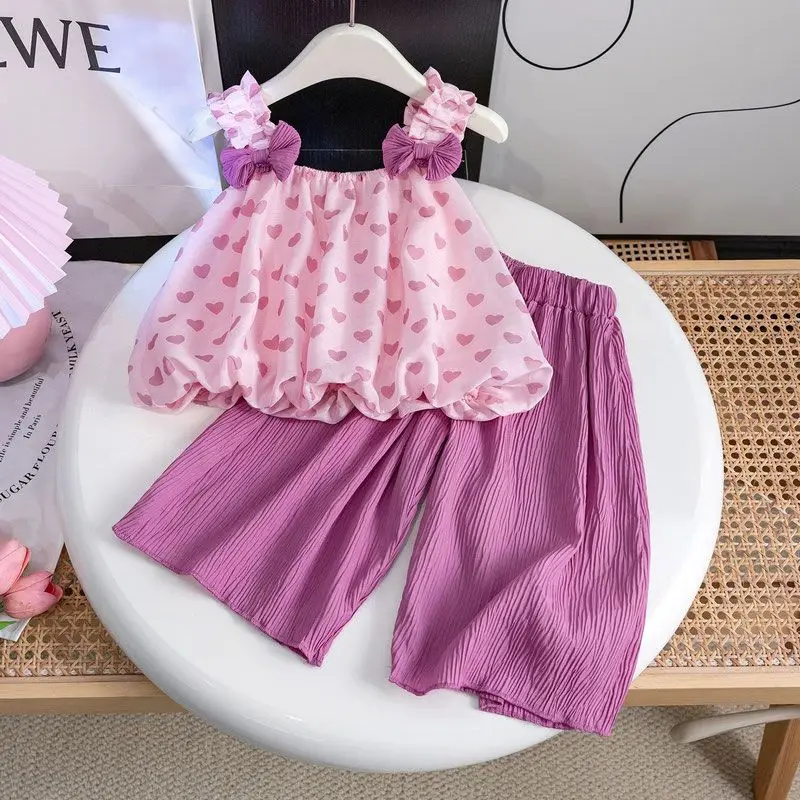 Fashion Children's Clothing Girls' Fashion Set Summer New Love Printed Suspender Tank Top+Wide Leg Pants Two Piece Set
Fashion Children's Clothing Girls' Fashion Set Summer New Love Printed Suspender Tank Top+Wide Leg Pants Two Piece Set