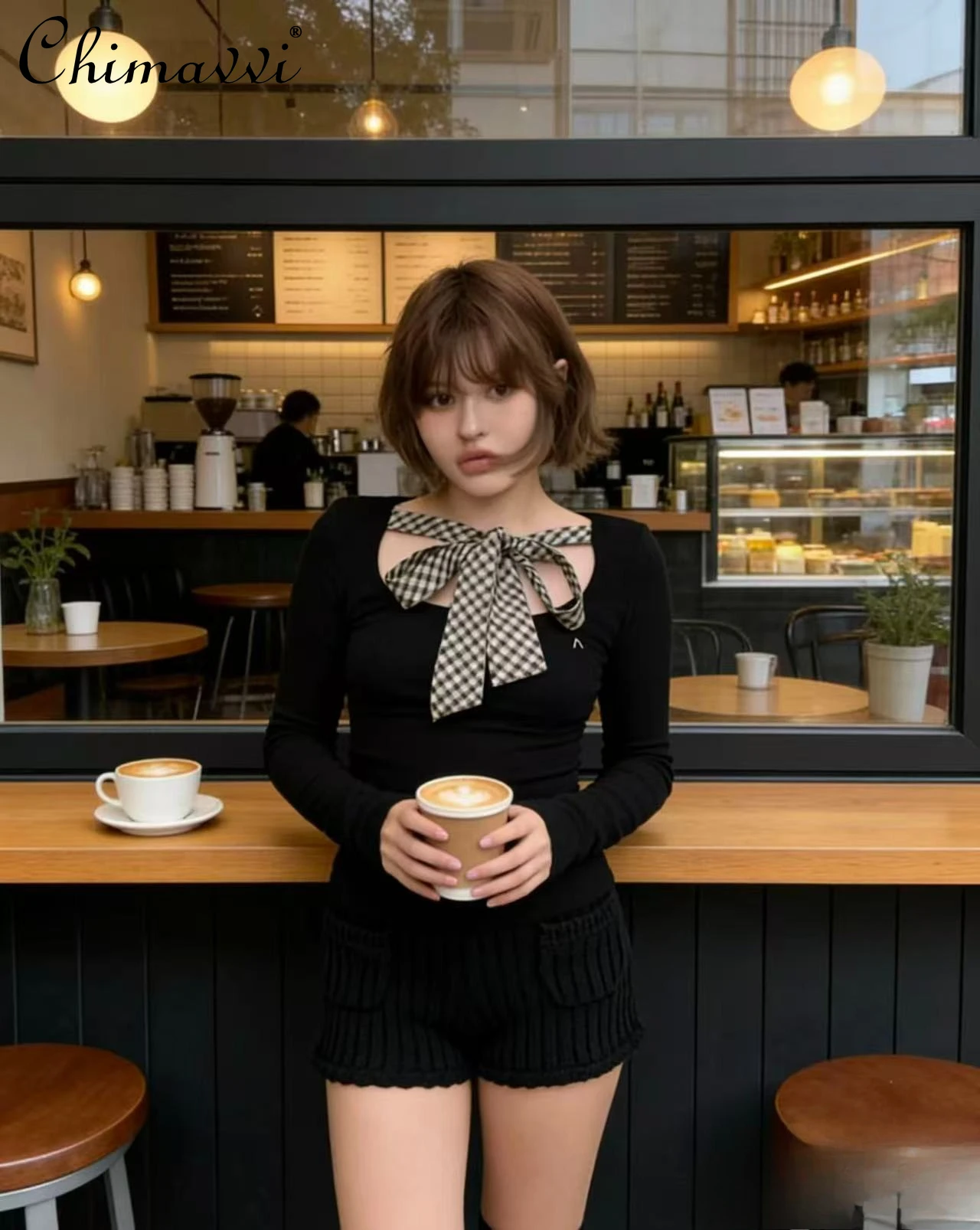 Japanese-style Plaid Ribbon Bow and Waist Cinching T-shirt Top Spring and Autumn New Slim-fit Women's Tie Straps Tees Tops
Japanese-style Plaid Ribbon Bow and Waist Cinching T-shirt Top Spring and Autumn New Slim-fit Women's Tie Straps Tees Tops