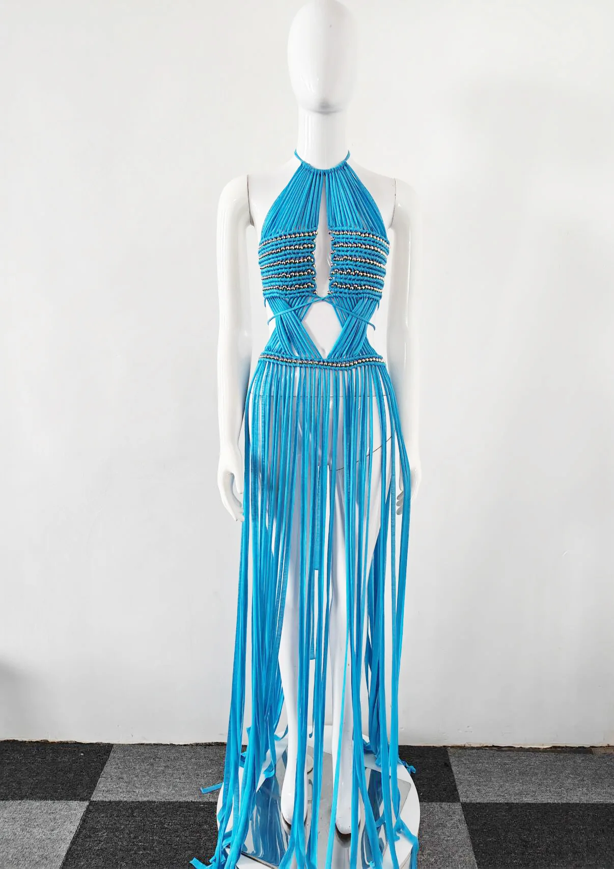 Sexy Hand Crochet Knitted Long Tassel Boho Maxi Dress Hollow Out Backless Halter Blue Dresses Fashion Club Beach Vacation Dress
Sexy Hand Crochet Knitted Long Tassel Boho Maxi Dress Hollow Out Backless Halter Blue Dresses Fashion Club Beach Vacation Dress