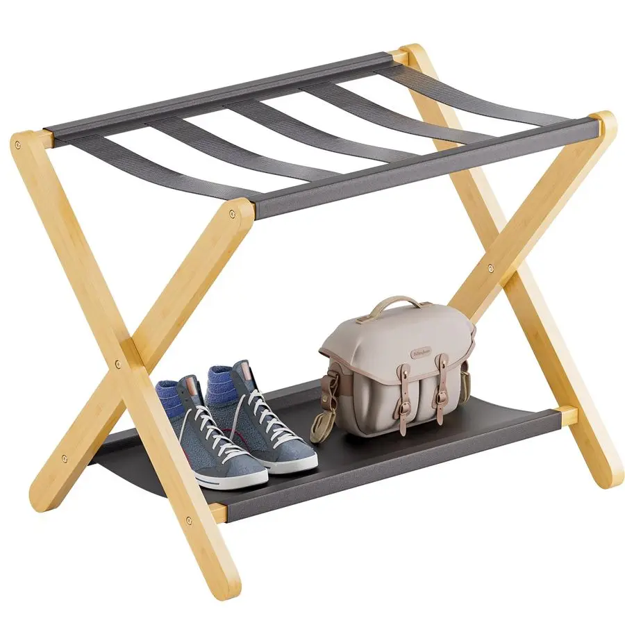 Складная подставка для чемодана с полкой для хранения, бамбуковый держатель для багажа премиум-класса для гостевой комнаты, спальни, гостиницы, шкафа, вмещает
Складная подставка для чемодана с полкой для хранения, бамбуковый держатель для багажа премиум-класса для гостевой комнаты, спальни, гостиницы, шкафа, вмещает