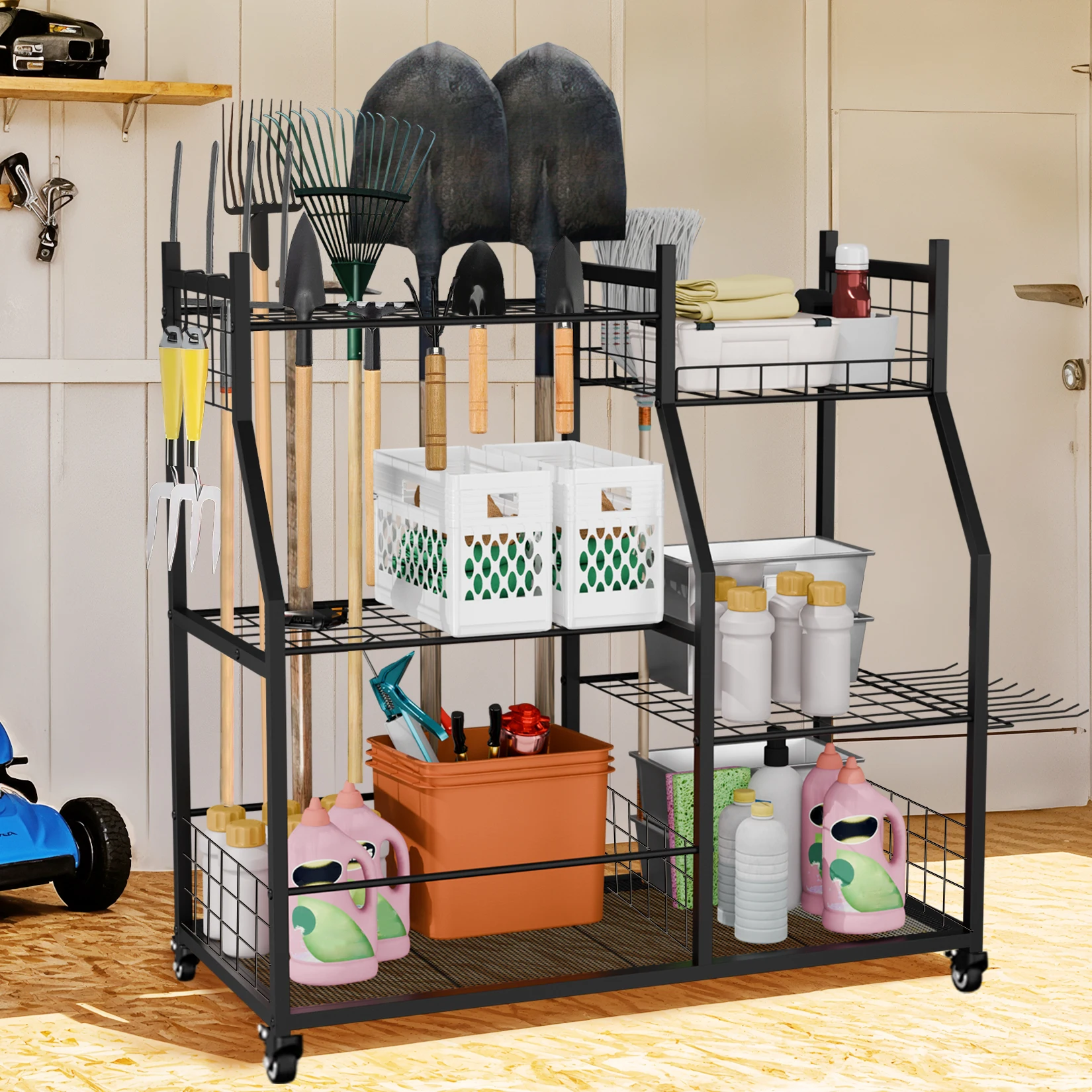Freestanding Metal Garage Tool Organizer Stand on Wheels Yard Rolling Storage Cart
Freestanding Metal Garage Tool Organizer Stand on Wheels Yard Rolling Storage Cart