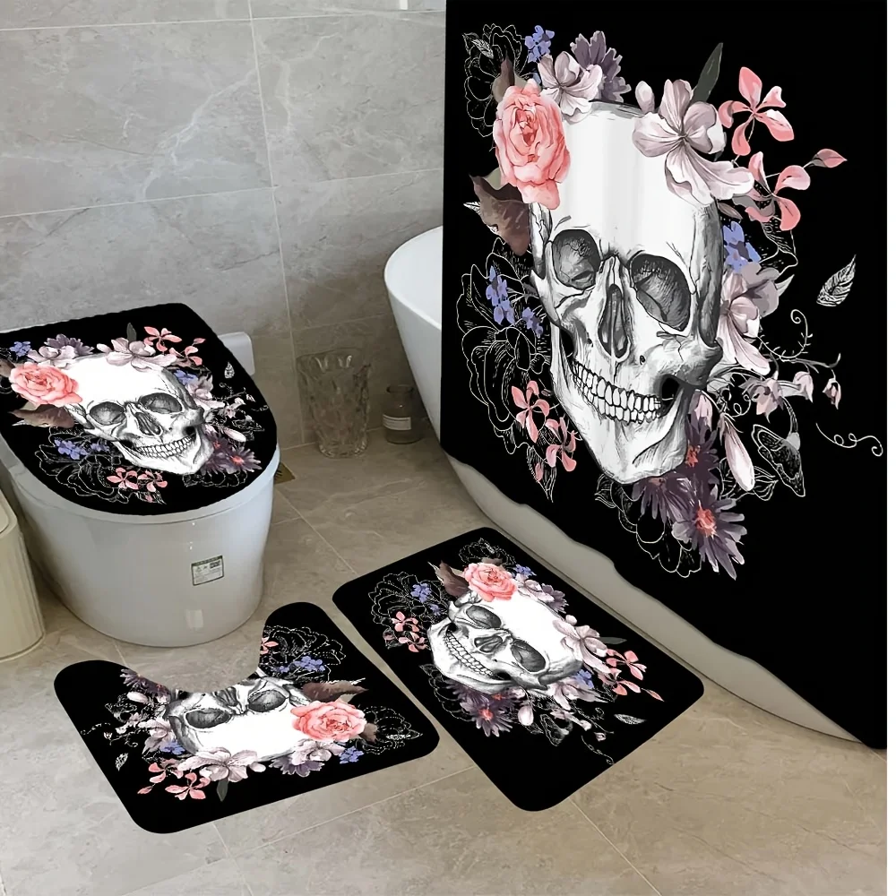 Набор из 4 предметов для ванной комнаты с цветочным черепом: занавеска для душа, коврик для ванной, крышка унитаза, крышка бачка — острый и шикарный готический декор
Набор из 4 предметов для ванной комнаты с цветочным черепом: занавеска для душа, коврик для ванной, крышка унитаза, крышка бачка — острый и шикарный готический декор