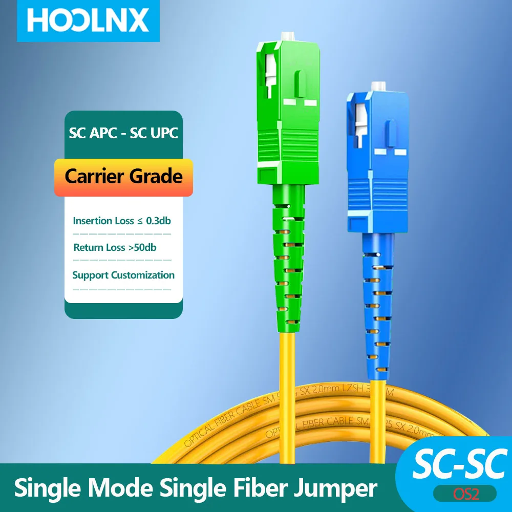 HOOLNX OS2 SC APC To SC UPC Single Mode Fiber Optic Patch Cable, 2.0mm LSZH, 1-100M Customizable
HOOLNX OS2 SC APC To SC UPC Single Mode Fiber Optic Patch Cable, 2.0mm LSZH, 1-100M Customizable