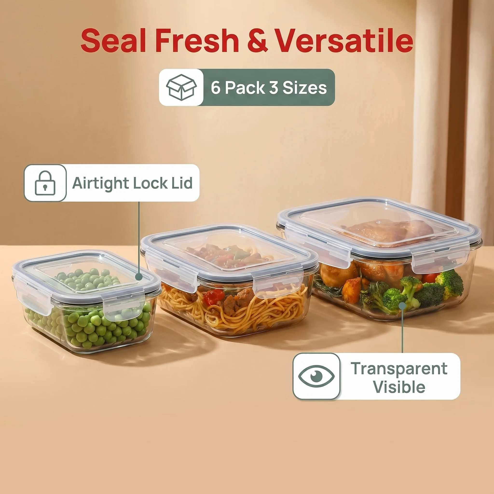 2.26L/ 76oz Extra Large Glass Food Storage Containers With Lids, 6 Pack Meal Prep Container Set, Airtight Lunch Boxes With Snap Locking Lids For Microwave, Oven, Freezer, Dishwasher
2.26L/ 76oz Extra Large Glass Food Storage Containers With Lids, 6 Pack Meal Prep Container Set, Airtight Lunch Boxes With Snap Locking Lids For Microwave, Oven, Freezer, Dishwasher