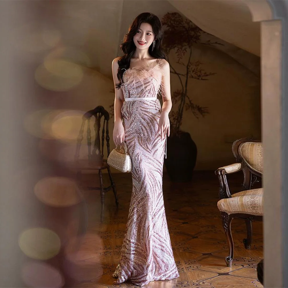 DSP Fashionable Prom Dresses Woman Mermaid Graduation Party Dresses Long Sequins Birthday Dress Evening Gowns with Feathers
DSP Fashionable Prom Dresses Woman Mermaid Graduation Party Dresses Long Sequins Birthday Dress Evening Gowns with Feathers