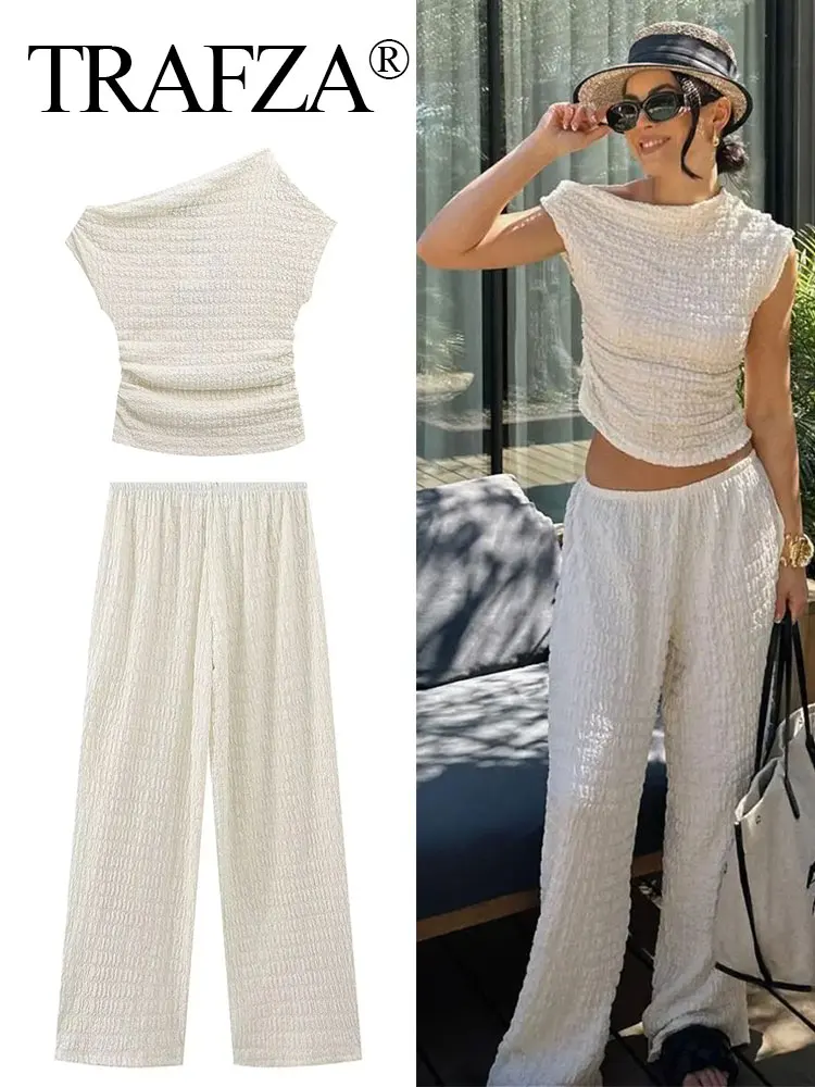 TRAFZA 2024 Summer Woman's Fashion Pants Set Skew Collar Sleeveless Top+Mid Waist Elastic Waist Wide Leg Pants Suit Woman Trendy
TRAFZA 2024 Summer Woman's Fashion Pants Set Skew Collar Sleeveless Top+Mid Waist Elastic Waist Wide Leg Pants Suit Woman Trendy