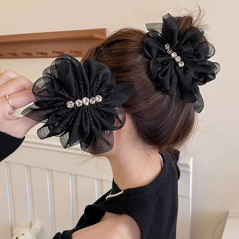 1PC Black Net Gauze Pleated Bow Clip Korean Style Water Diamond Banana Hair Accessory for Ponytail Back of Head
1PC Black Net Gauze Pleated Bow Clip Korean Style Water Diamond Banana Hair Accessory for Ponytail Back of Head