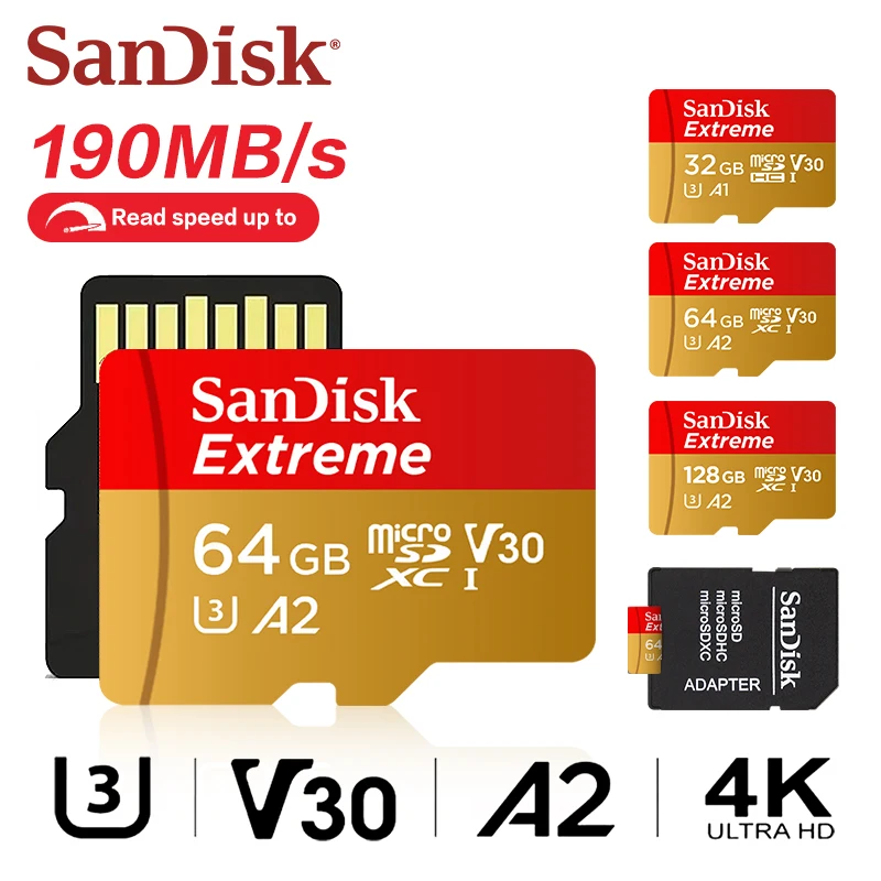 Карта памяти SanDisk карта microSDXC V30 A2 32 Гб 64 Гб 128 Гб Micro SD карта макс. 190 Мб/с флэш TF карта
Карта памяти SanDisk карта microSDXC V30 A2 32 Гб 64 Гб 128 Гб Micro SD карта макс. 190 Мб/с флэш TF карта