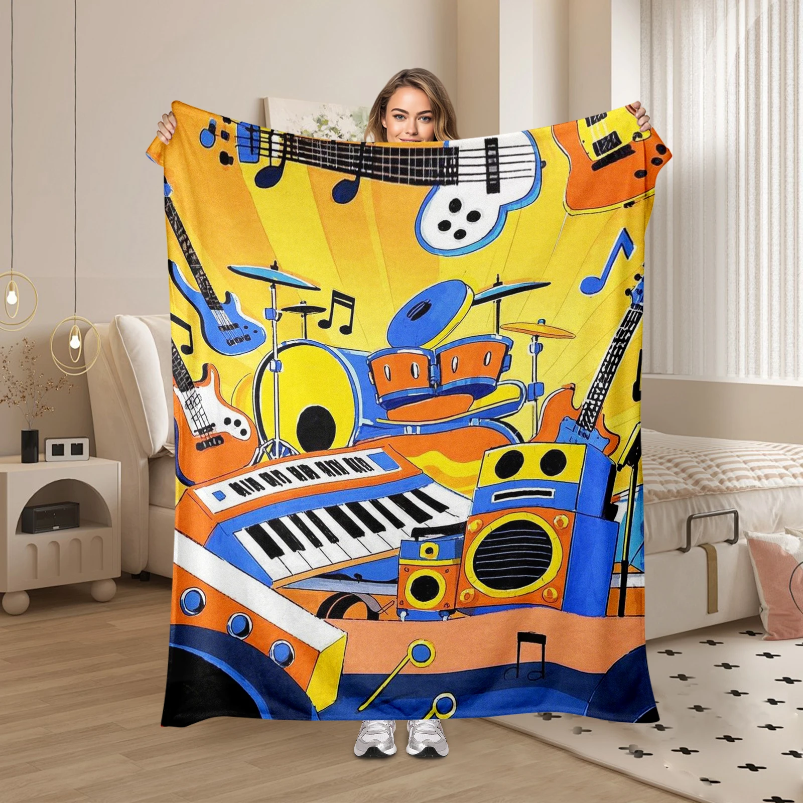 Cozy Blanket Featuring Cartoon Guitar And Drums, Perfect For Music Festival Vibes.
Cozy Blanket Featuring Cartoon Guitar And Drums, Perfect For Music Festival Vibes.