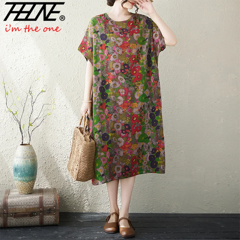 THHONE Summer Dress Women Elegant Loose Print O Neck Short Sleeve Vintage Cotton Linen Bohemian Casual Vestidos De Mujer Clothes
THHONE Summer Dress Women Elegant Loose Print O Neck Short Sleeve Vintage Cotton Linen Bohemian Casual Vestidos De Mujer Clothes