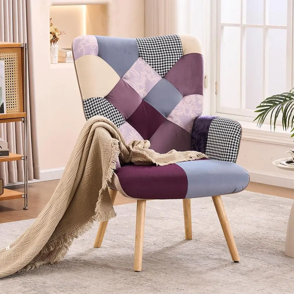 Living Room Accent Chair, Modern High Back Armchair, Boho Patchwork Fabric Chair, Colorful Upholstered Reading Chair with Solid
Living Room Accent Chair, Modern High Back Armchair, Boho Patchwork Fabric Chair, Colorful Upholstered Reading Chair with Solid
