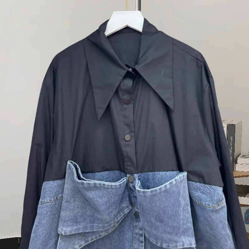 Early Spring New Long Sleeved Patchwork Denim Design, Slimming Bow Decoration Shirt, Top
Early Spring New Long Sleeved Patchwork Denim Design, Slimming Bow Decoration Shirt, Top