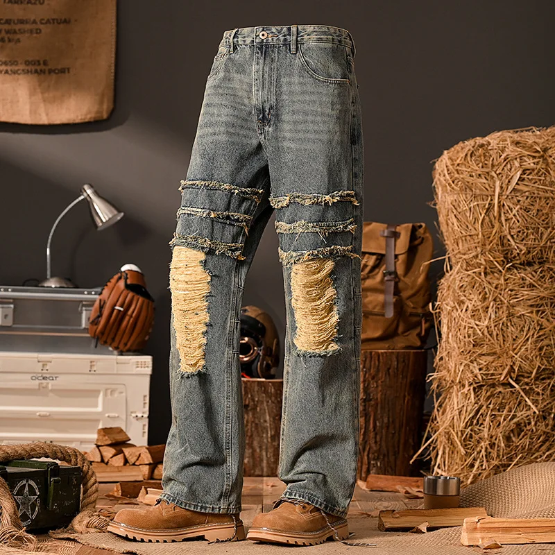 2025 new retro high street loose straight leg fashionable ripped jeans for men with street personality and cool mop pants
2025 new retro high street loose straight leg fashionable ripped jeans for men with street personality and cool mop pants