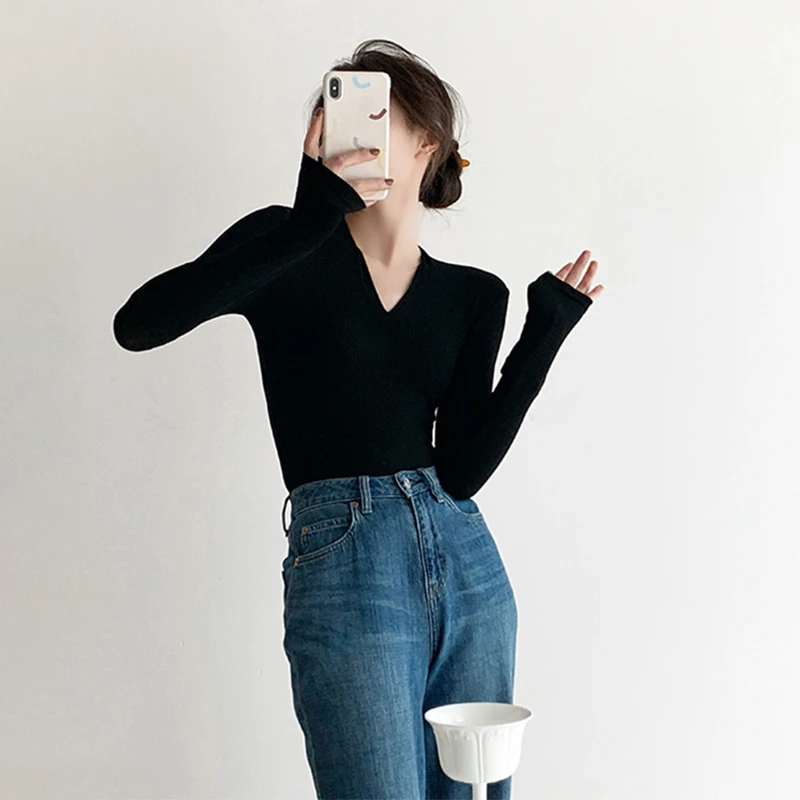 Long Sleeve Bottoming Shirt Women's Cotton Slim-Fit SexyBlack Fall and Winter Inner Wear Sweater Early Spring V-neck Knitted Top
Long Sleeve Bottoming Shirt Women's Cotton Slim-Fit SexyBlack Fall and Winter Inner Wear Sweater Early Spring V-neck Knitted Top