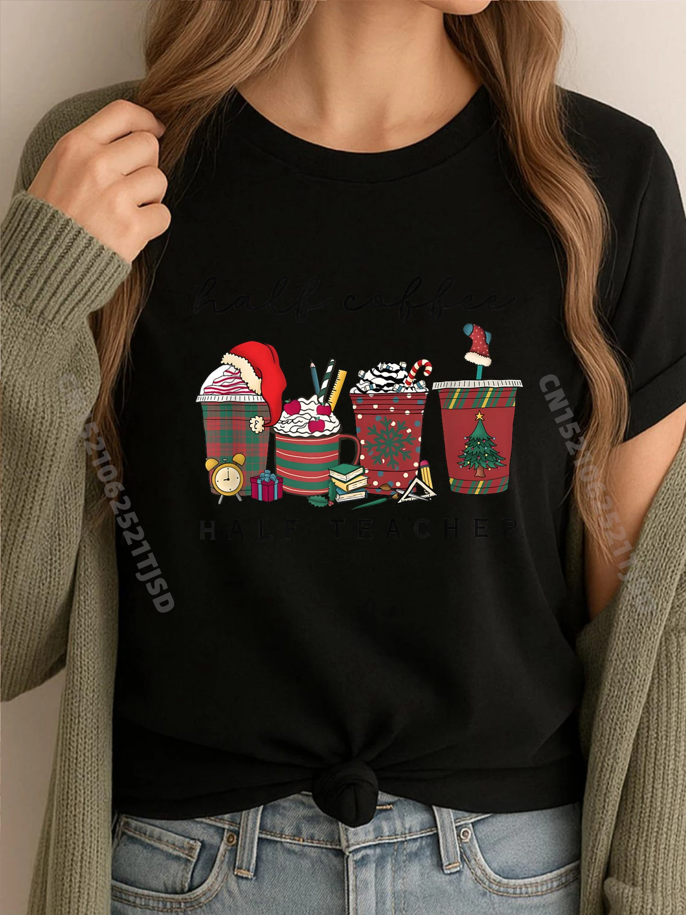 Половина кофе Половина учителя Рождественский учитель кофе Забавные рубашки Футболка большого размера Женская крутая
Половина кофе Половина учителя Рождественский учитель кофе Забавные рубашки Футболка большого размера Женская крутая