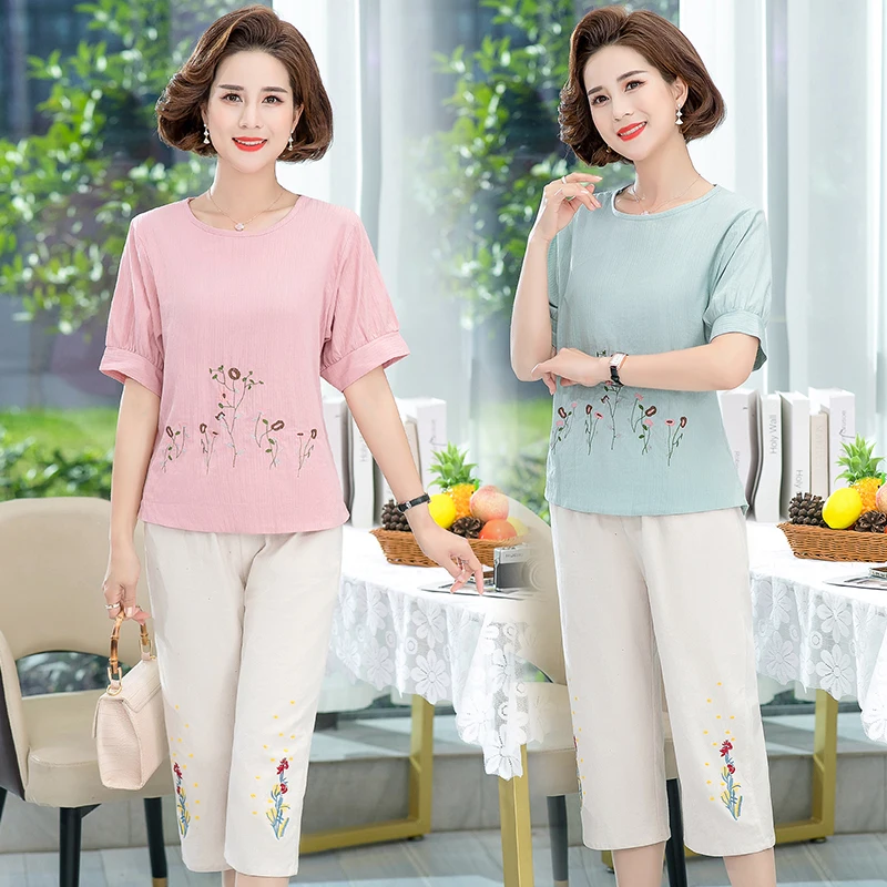 2 Piece Sets Women Summer T-shirt and Pants Two Piece Set Tops and Pants Middle-aged Floral Cotton Linen Casual Women
2 Piece Sets Women Summer T-shirt and Pants Two Piece Set Tops and Pants Middle-aged Floral Cotton Linen Casual Women