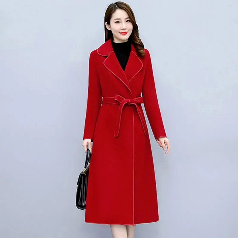 High End Double-sided Cashmere Coat For Women Autumn/Winter New Lady Belt Elegant Long Wool Overcoat High-quality Woolen Jacket
High End Double-sided Cashmere Coat For Women Autumn/Winter New Lady Belt Elegant Long Wool Overcoat High-quality Woolen Jacket