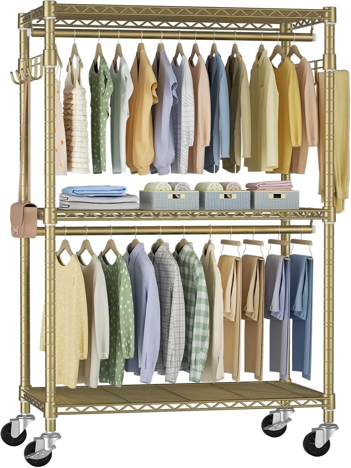 P1 Rolling Clothes Rack, Movable Metal Garment Closet Organizer with Lockable Wheels, Clothing Wardrobe with Double Hanger Rods
P1 Rolling Clothes Rack, Movable Metal Garment Closet Organizer with Lockable Wheels, Clothing Wardrobe with Double Hanger Rods