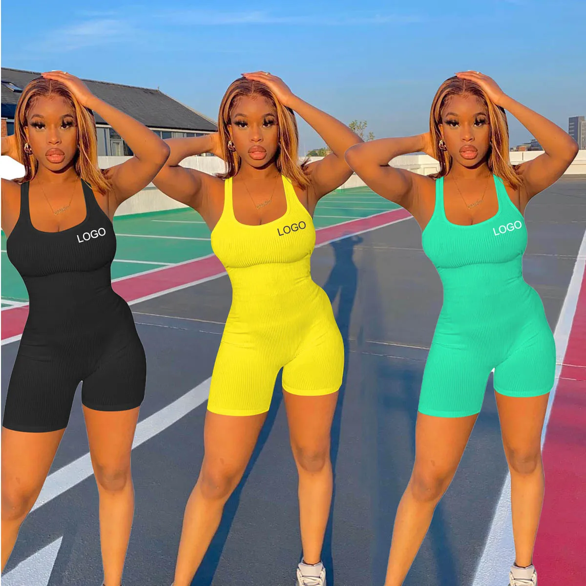 Custom Women Clothing Candy color Halter Jumpsuit skinny bodysuits Ribbed Playsuits outfit for women fitness summer 2022
Custom Women Clothing Candy color Halter Jumpsuit skinny bodysuits Ribbed Playsuits outfit for women fitness summer 2022
