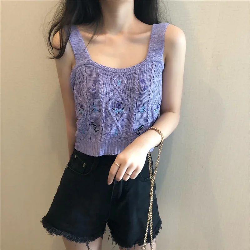 Sweet Girl Knitted Short Tank Tops Cottagecore Cute Embroidery Sleeveless Tops 2023 Women Summer Chic All Match Basic Streetwear
Sweet Girl Knitted Short Tank Tops Cottagecore Cute Embroidery Sleeveless Tops 2023 Women Summer Chic All Match Basic Streetwear