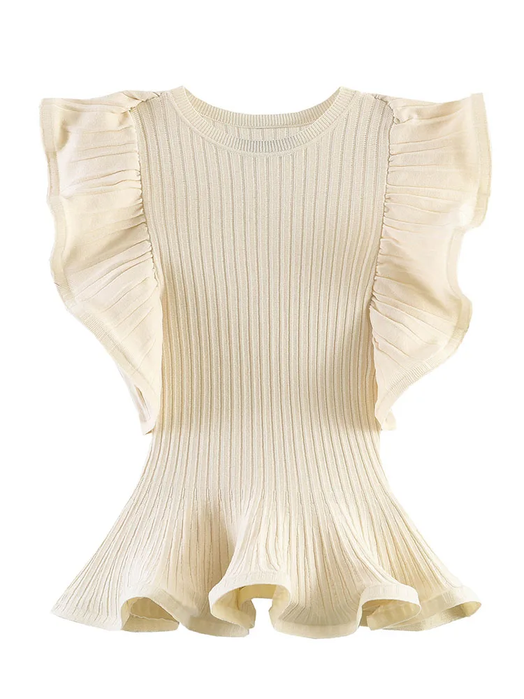 HH Women Summer Spring Coastal Soft Cream Ribbed Knit Peplum Top Crew Neck Ruffle Flutter Sleeve Slim Fit Casual Knitwear
HH Women Summer Spring Coastal Soft Cream Ribbed Knit Peplum Top Crew Neck Ruffle Flutter Sleeve Slim Fit Casual Knitwear