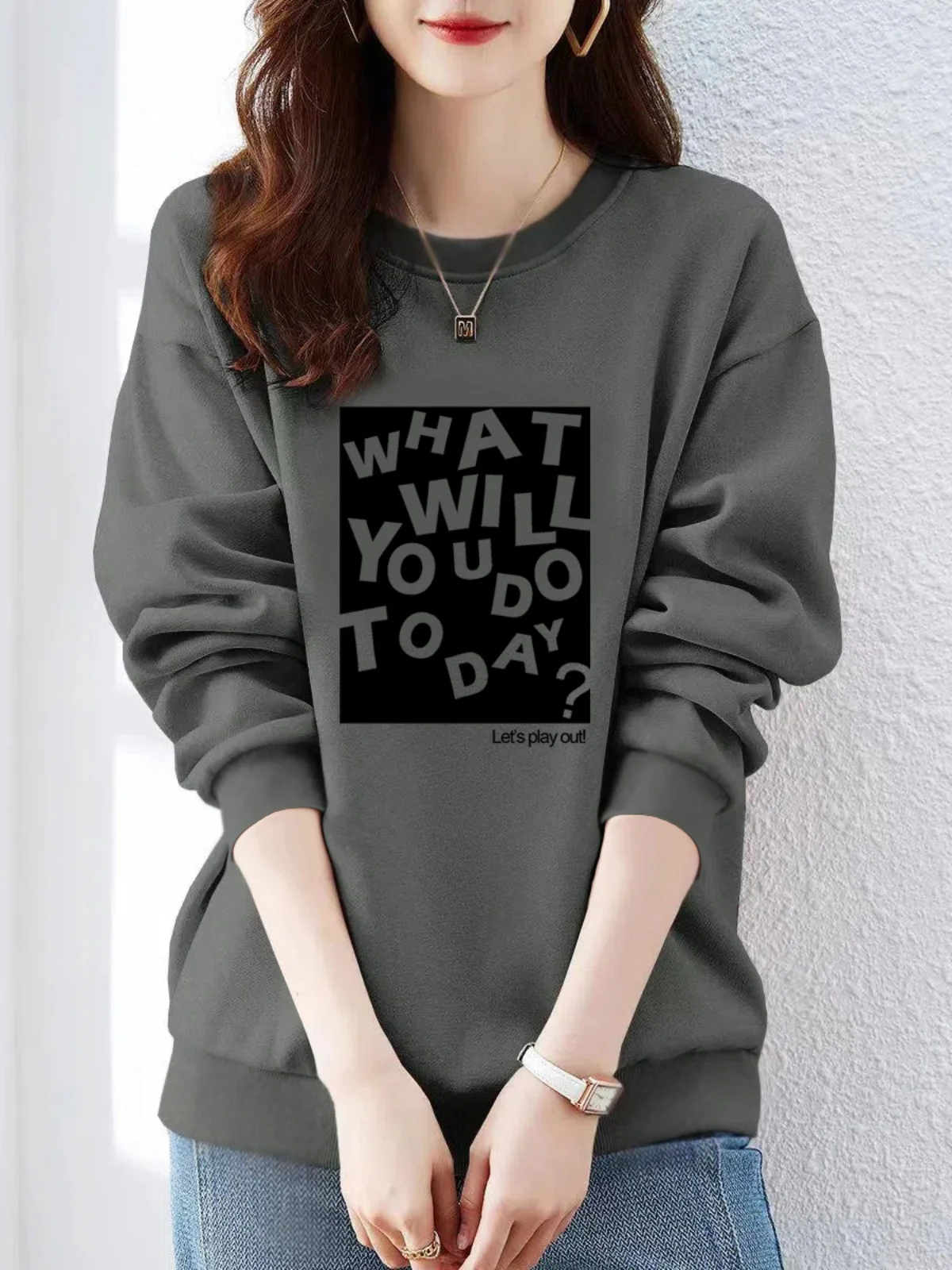 Loose Fit Pure Cotton Hoodie Women's Autumn Winter New Style Grey Print round Neck Overhead Trendy Top Korean Commute Style
Loose Fit Pure Cotton Hoodie Women's Autumn Winter New Style Grey Print round Neck Overhead Trendy Top Korean Commute Style