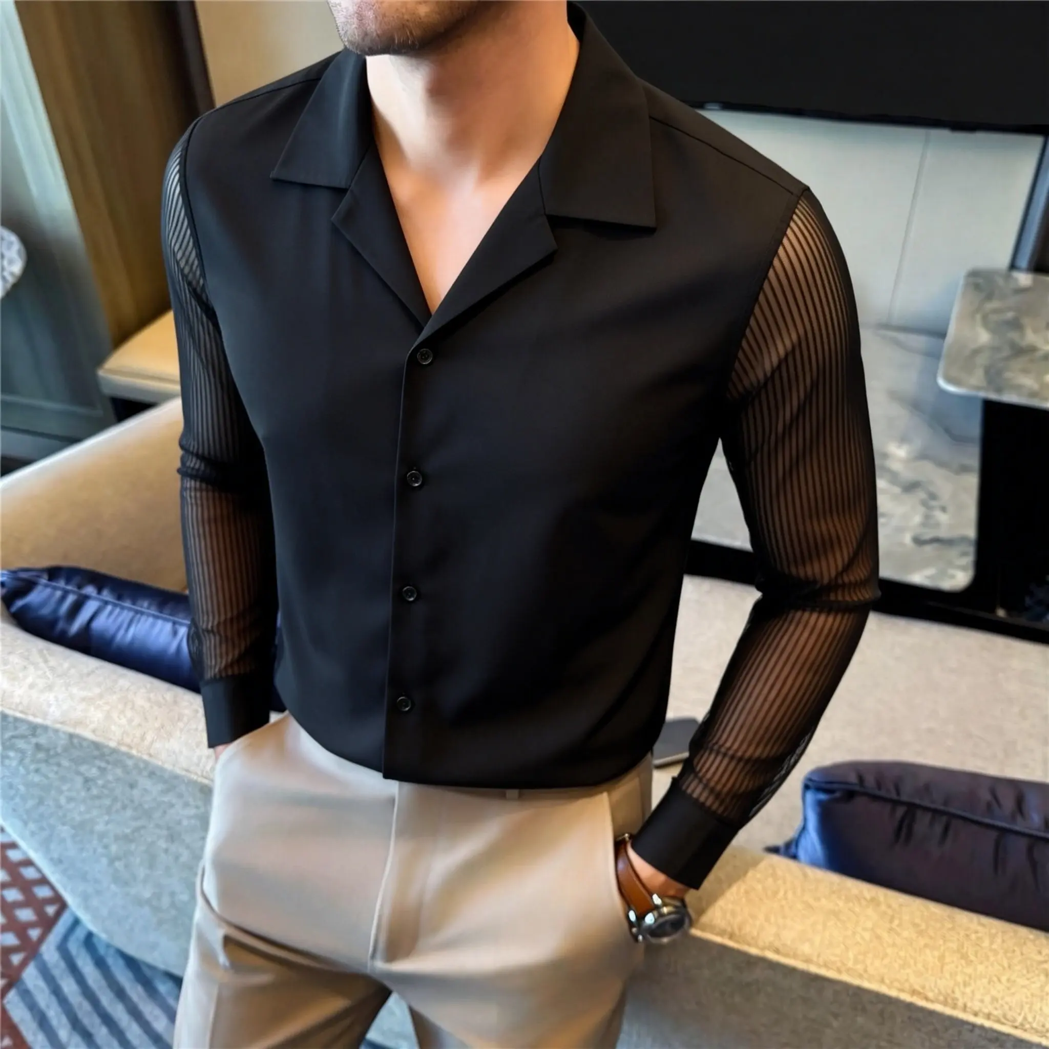 Chemise Homme Fashion Sexy Lace Long Sleeve Elegant Shirts for Men Clothing Slim Fit Casual Men's Social Shirt Tuxedo Big Size
Chemise Homme Fashion Sexy Lace Long Sleeve Elegant Shirts for Men Clothing Slim Fit Casual Men's Social Shirt Tuxedo Big Size