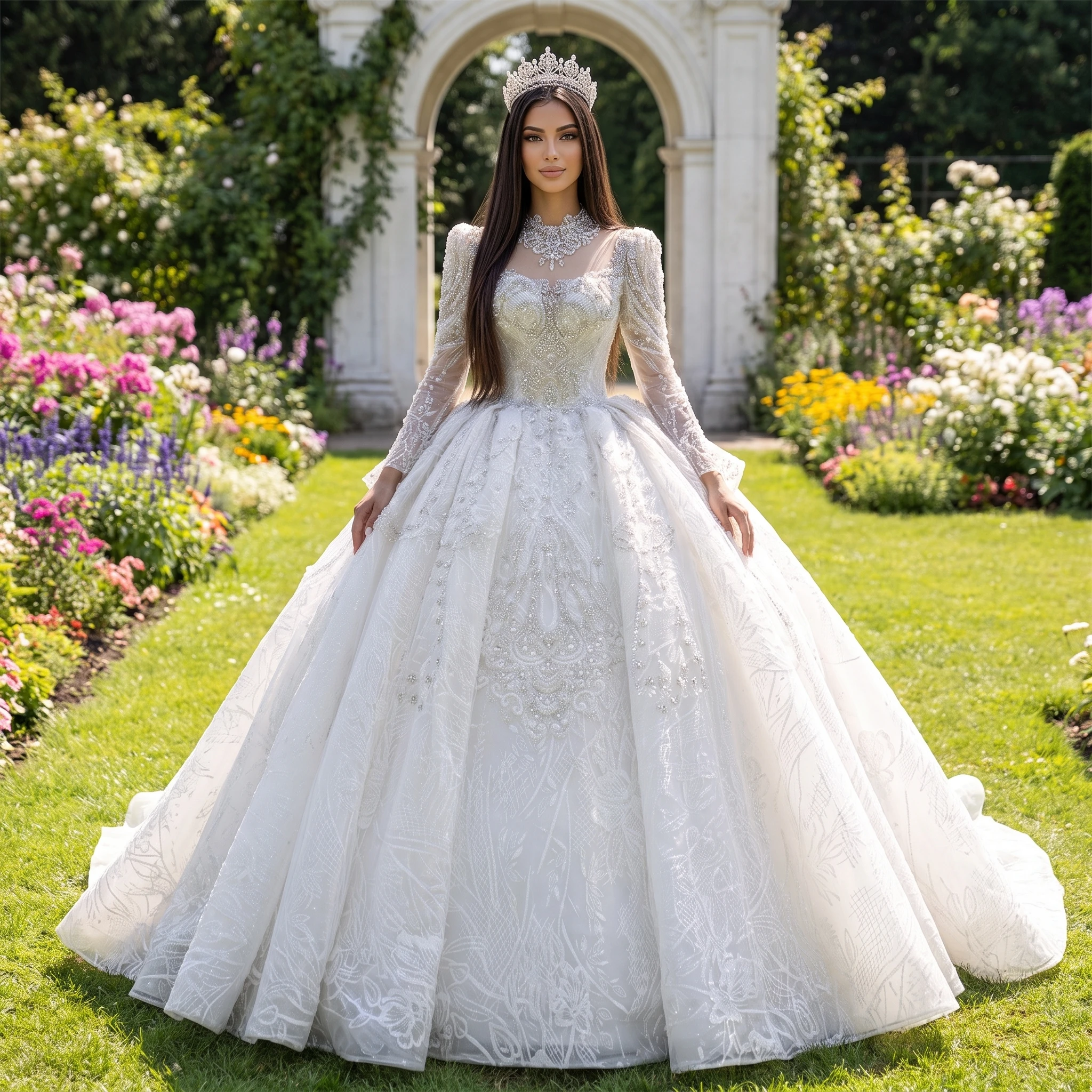 Long Sleeve Wedding Dress 2026 O-Neck Bride Customized Ball Gown Royal Train Lace Up Luxury Princess Vestido De Novia MN232
Long Sleeve Wedding Dress 2026 O-Neck Bride Customized Ball Gown Royal Train Lace Up Luxury Princess Vestido De Novia MN232