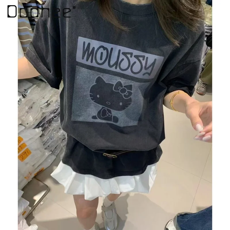 2025 Summer New Fashion Casual Loose Cartoon Cat Pattern Short-sleeved T-shirt Women's Top Retro Old Black T-shirt Round Neck
2025 Summer New Fashion Casual Loose Cartoon Cat Pattern Short-sleeved T-shirt Women's Top Retro Old Black T-shirt Round Neck