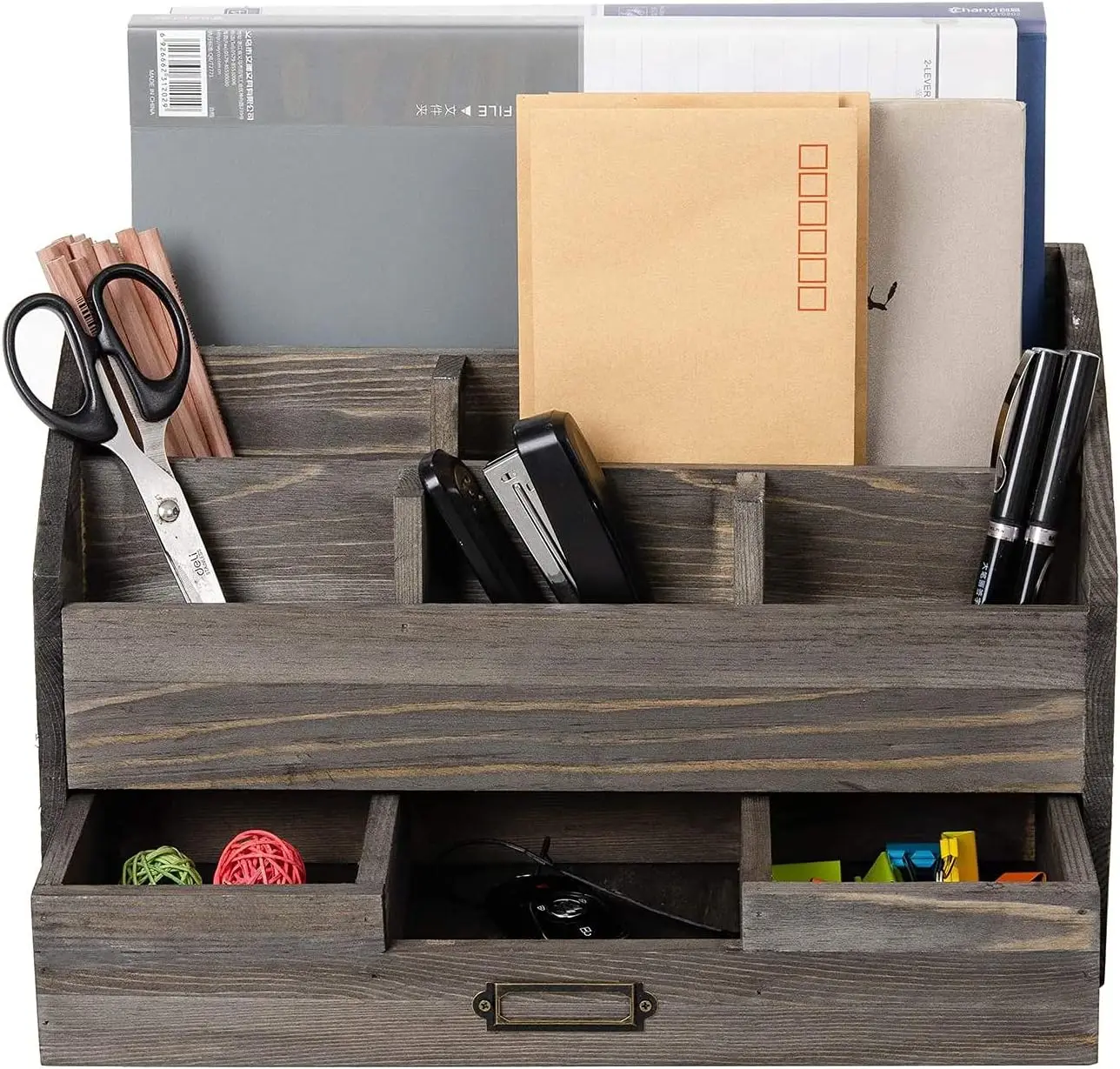 Rustic Wood Desk Organizer and Storage with Drawer and Pen Holder Bill Mail Organizer
Rustic Wood Desk Organizer and Storage with Drawer and Pen Holder Bill Mail Organizer