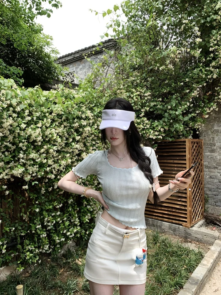 Charming ort Sve Women's Knitted T-irt Zhou Zhang Chapter Glacier Wood Ear Summer Slim Fit Sweet Small Top Korean Sle
Charming ort Sve Women's Knitted T-irt Zhou Zhang Chapter Glacier Wood Ear Summer Slim Fit Sweet Small Top Korean Sle