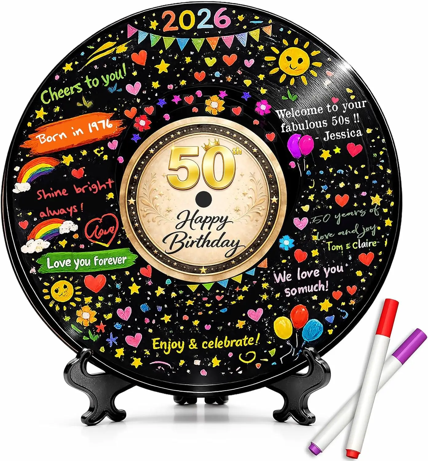50th Birthday Guest Book Alternative, Vinyl Record Signature Board with Stand & Pens, Unique Keepsake for Men Women
50th Birthday Guest Book Alternative, Vinyl Record Signature Board with Stand & Pens, Unique Keepsake for Men Women