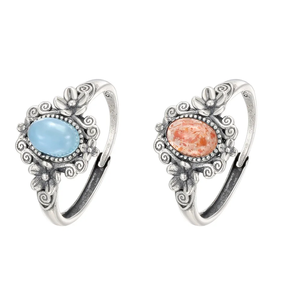 Natural Aquamarine /Sunstone 925 Sterling Silver Women's Ring Handmade Floral Adjustable Open Bands Boho Jewelry Birthstone Gift
Natural Aquamarine /Sunstone 925 Sterling Silver Women's Ring Handmade Floral Adjustable Open Bands Boho Jewelry Birthstone Gift