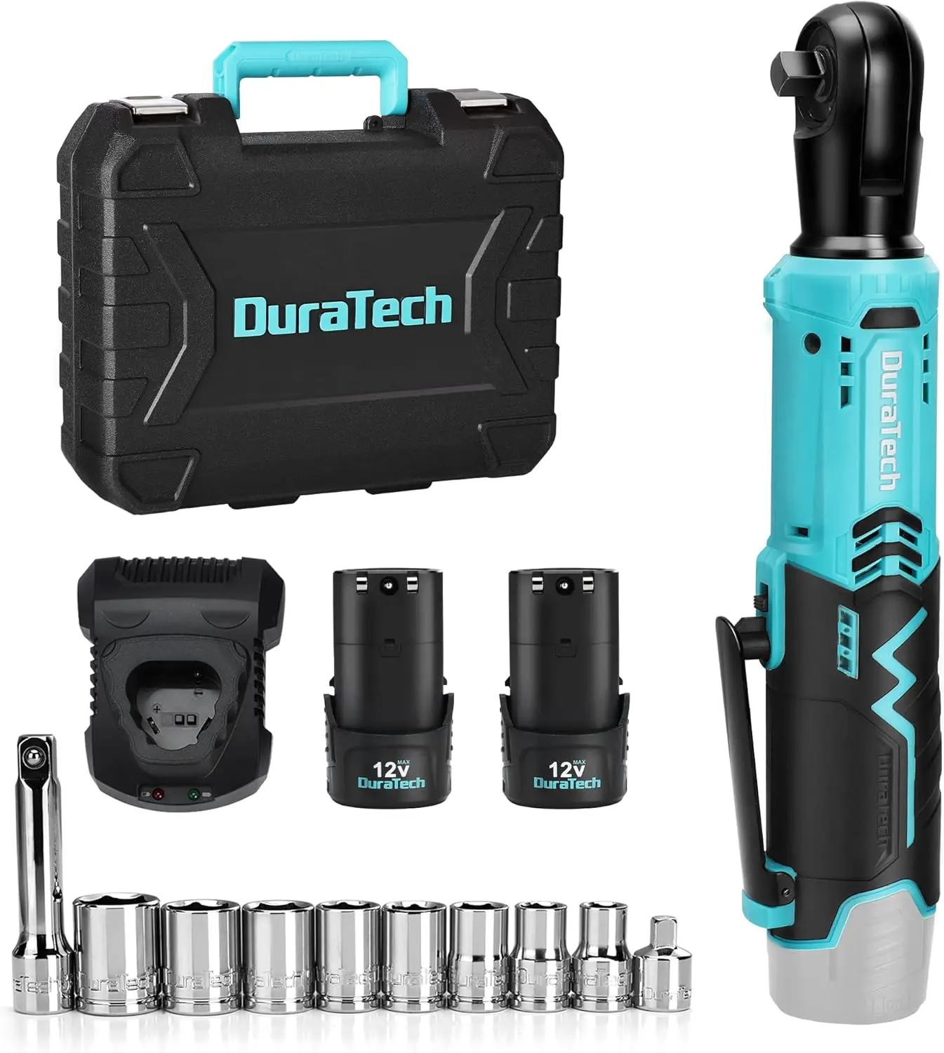 48 Ft-lbs 3/8" 12V Cordless Ratchet Wrench Set with 2 Batteries, Fast Charger & Sockets
48 Ft-lbs 3/8" 12V Cordless Ratchet Wrench Set with 2 Batteries, Fast Charger & Sockets