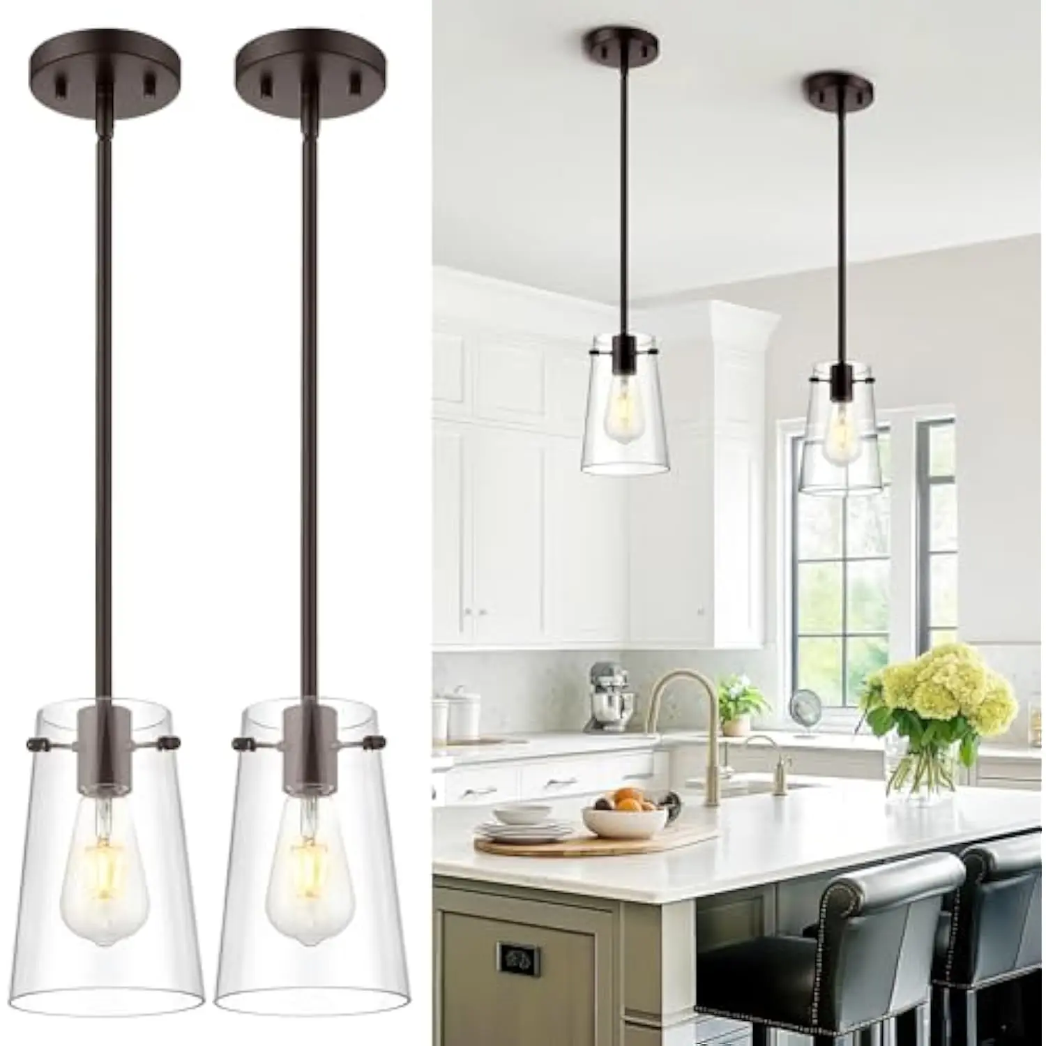 Pendant Lights Kitchen Island 2 Pack, 1-E26 Classic Lamp, Oil Rubbed Bronze Farmhouse Hanging Light for Kitchen Island Dining R
Pendant Lights Kitchen Island 2 Pack, 1-E26 Classic Lamp, Oil Rubbed Bronze Farmhouse Hanging Light for Kitchen Island Dining R