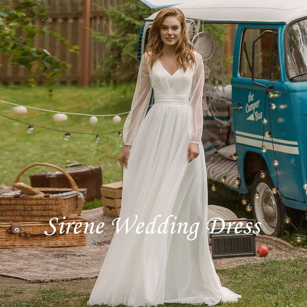 Sirene Elegant V-Neck Wedding Dresses For Women Long Sleeves Bridal Gown A Line Sweep Train Robe De Mariée For Sexy Women
Sirene Elegant V-Neck Wedding Dresses For Women Long Sleeves Bridal Gown A Line Sweep Train Robe De Mariée For Sexy Women