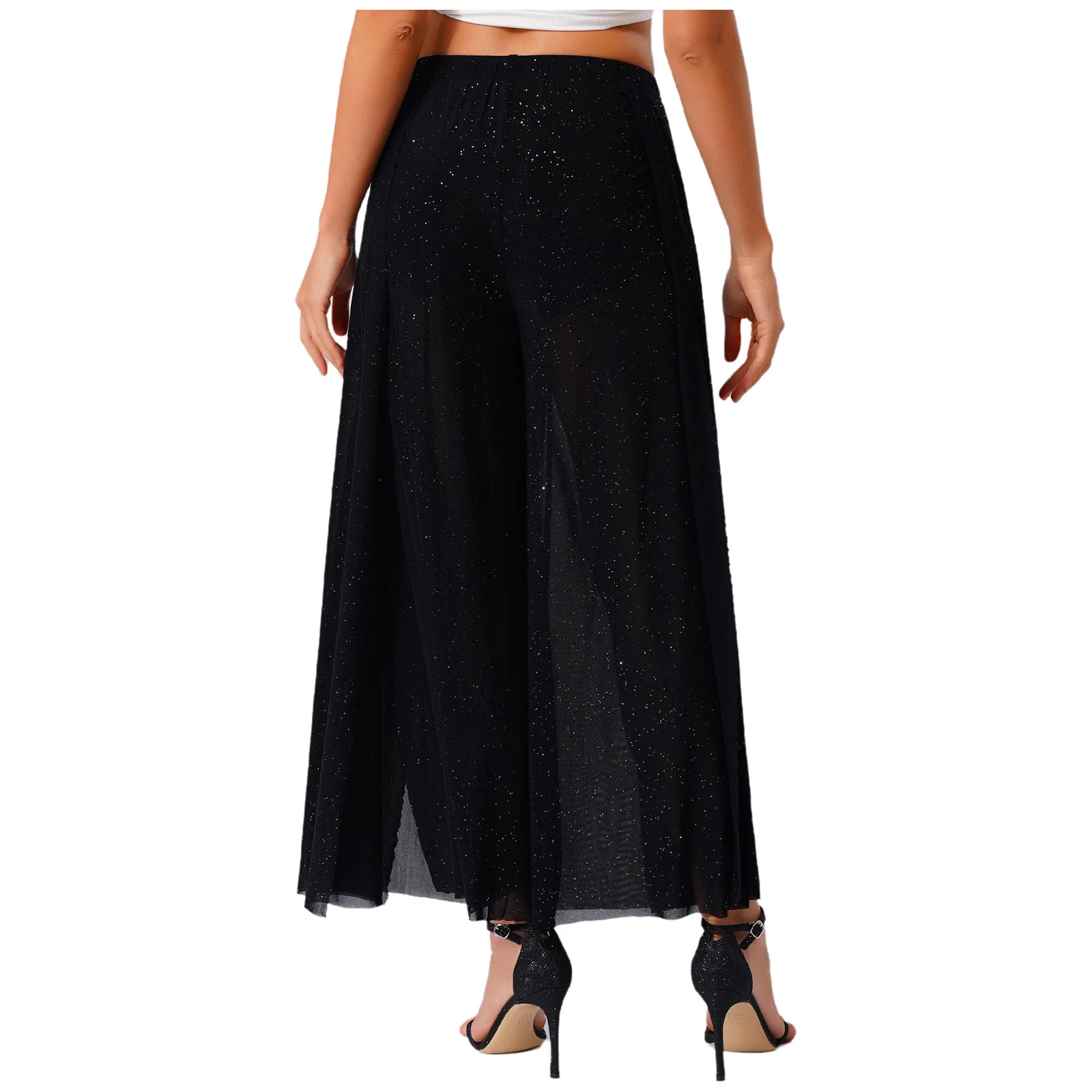Women Loose Fit Mesh Wide Leg Pants Dancewear Shiny Elastic Waist Side Slit Built-in Shorts Long Pants Summer Casual Clothes
Women Loose Fit Mesh Wide Leg Pants Dancewear Shiny Elastic Waist Side Slit Built-in Shorts Long Pants Summer Casual Clothes