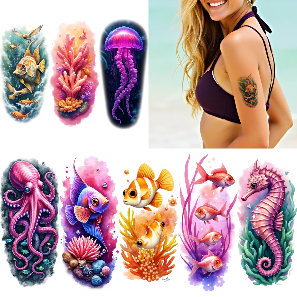 12pcs Temporary Tattoo Clownfish Realistic Temporary Tattoos Jellyfish Koi Fish Colorful Realism Tropical Fish For Thighs Men
12pcs Temporary Tattoo Clownfish Realistic Temporary Tattoos Jellyfish Koi Fish Colorful Realism Tropical Fish For Thighs Men