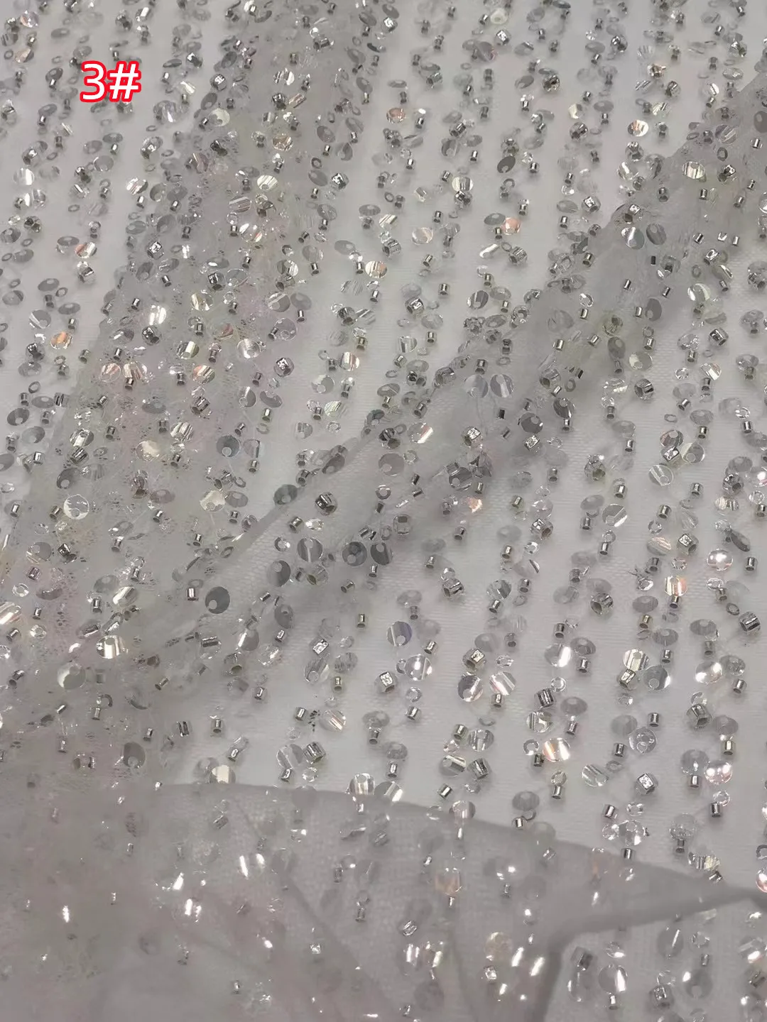 New Arrival High-grade mesh lace encrypted beads tube + sequins + beads, French bride silver white wedding dress series fabric
New Arrival High-grade mesh lace encrypted beads tube + sequins + beads, French bride silver white wedding dress series fabric