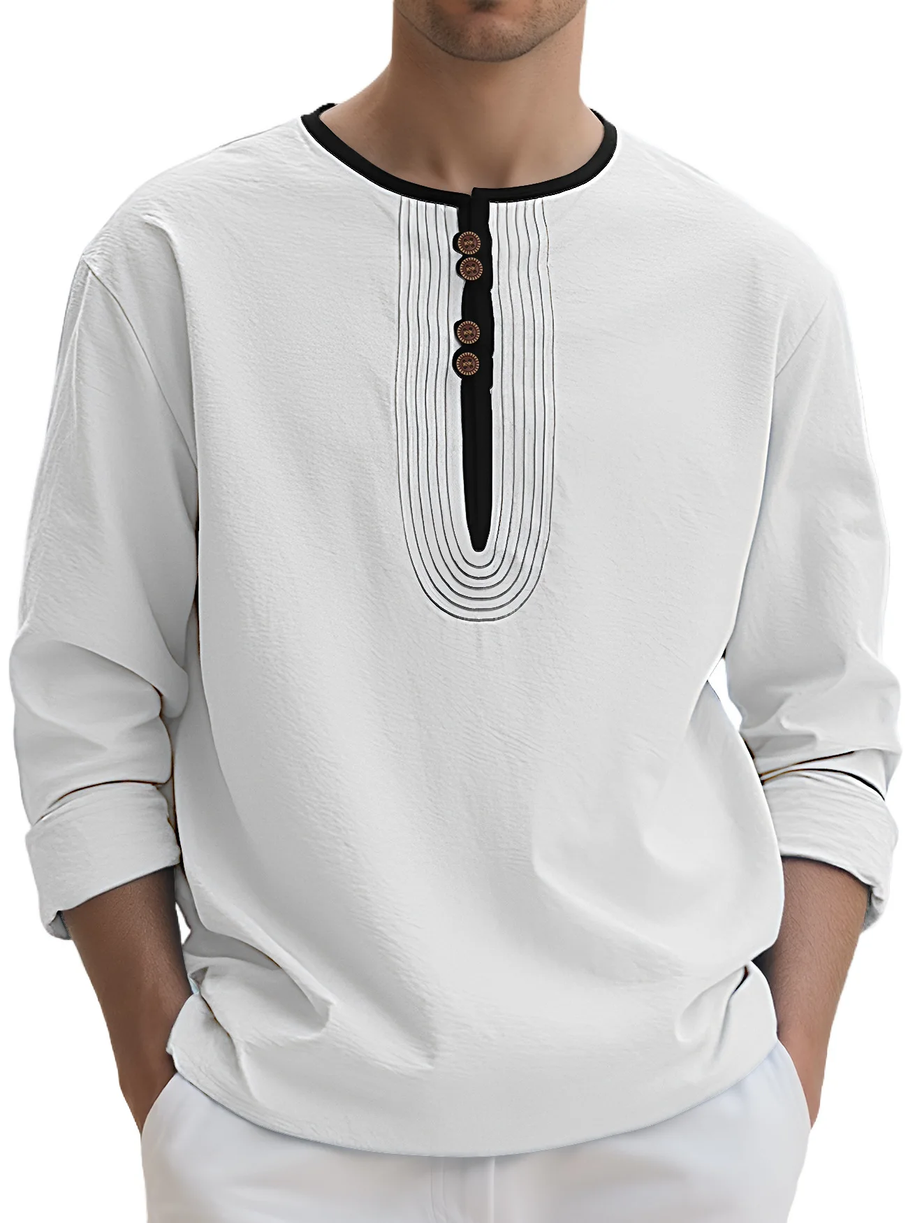 Men's long sleeved shirt Round neck button lightweight breathable T-shirt Sports and leisure loose Henley shirt fashion
Men's long sleeved shirt Round neck button lightweight breathable T-shirt Sports and leisure loose Henley shirt fashion