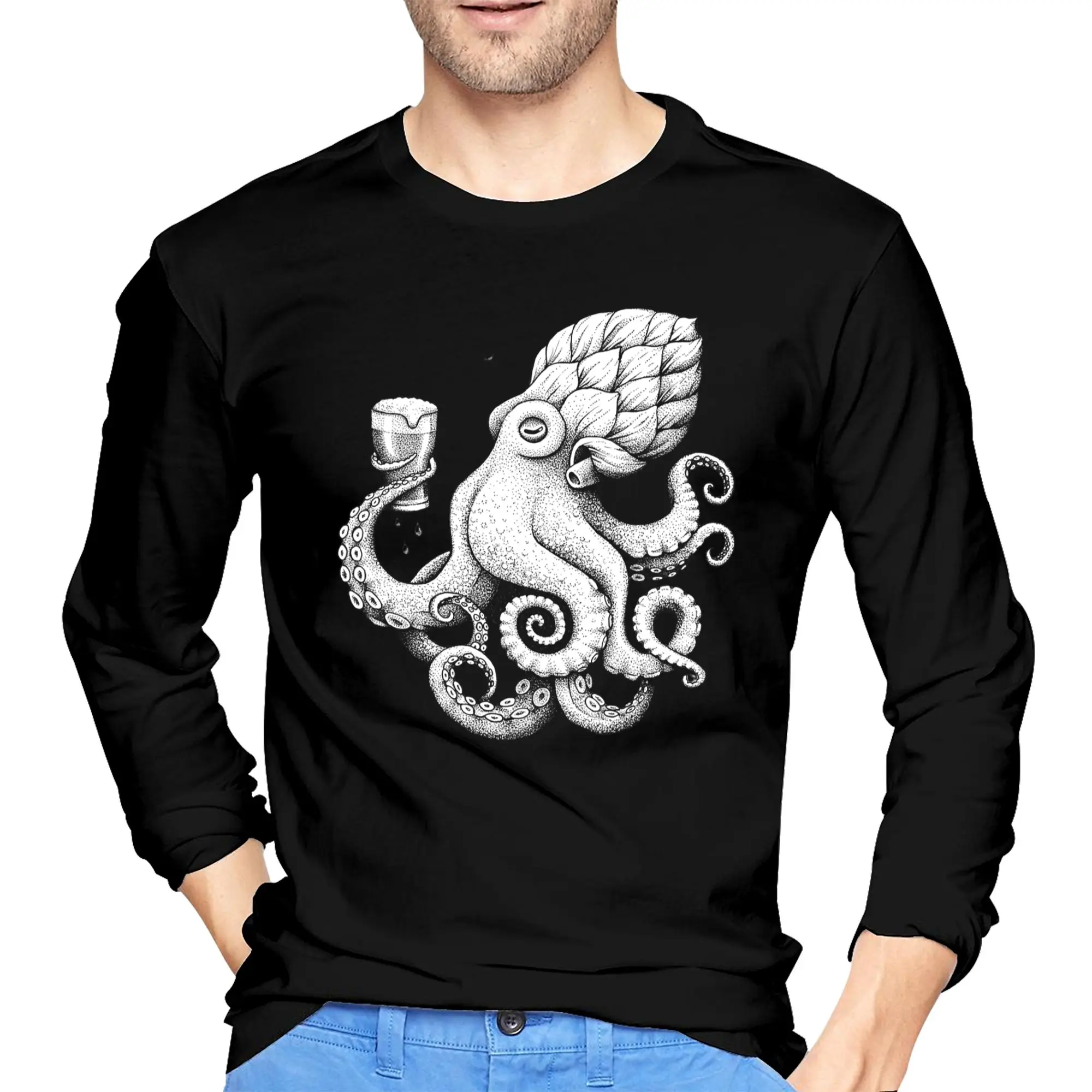 Hoptopus - The Beer Drinking Octopus Men's Long Sleeved T-shirt Fashion Round Neck T shirts Spring and Autumn Men tops
Hoptopus - The Beer Drinking Octopus Men's Long Sleeved T-shirt Fashion Round Neck T shirts Spring and Autumn Men tops