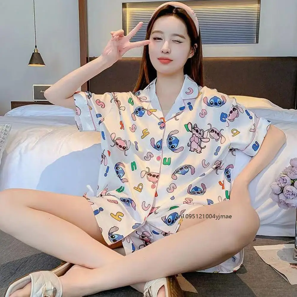 Summer Stitch 2Pcs Women's Short Sleeve Pajamas New Anime Girl Cartoon Fashion Ice Silk T-Shirt Shorts Student Casual Loungewear
Summer Stitch 2Pcs Women's Short Sleeve Pajamas New Anime Girl Cartoon Fashion Ice Silk T-Shirt Shorts Student Casual Loungewear