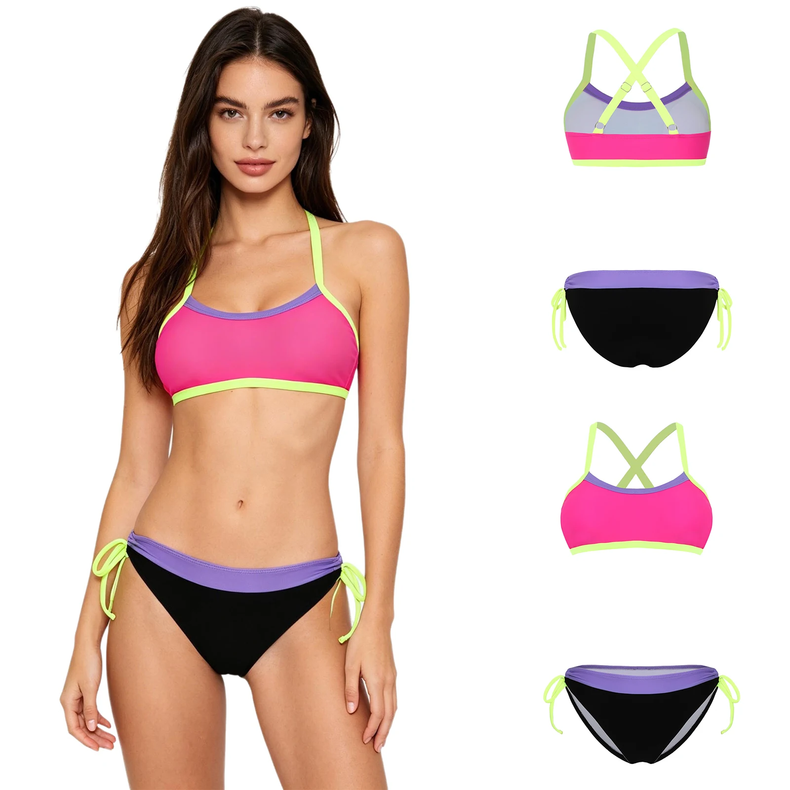 Womens Bikini Swimsuit Swimwear Adjustable Crossing Straps Padded Bra Top and Drawstring Waist Panties Bathing Suit Beachwear
Womens Bikini Swimsuit Swimwear Adjustable Crossing Straps Padded Bra Top and Drawstring Waist Panties Bathing Suit Beachwear