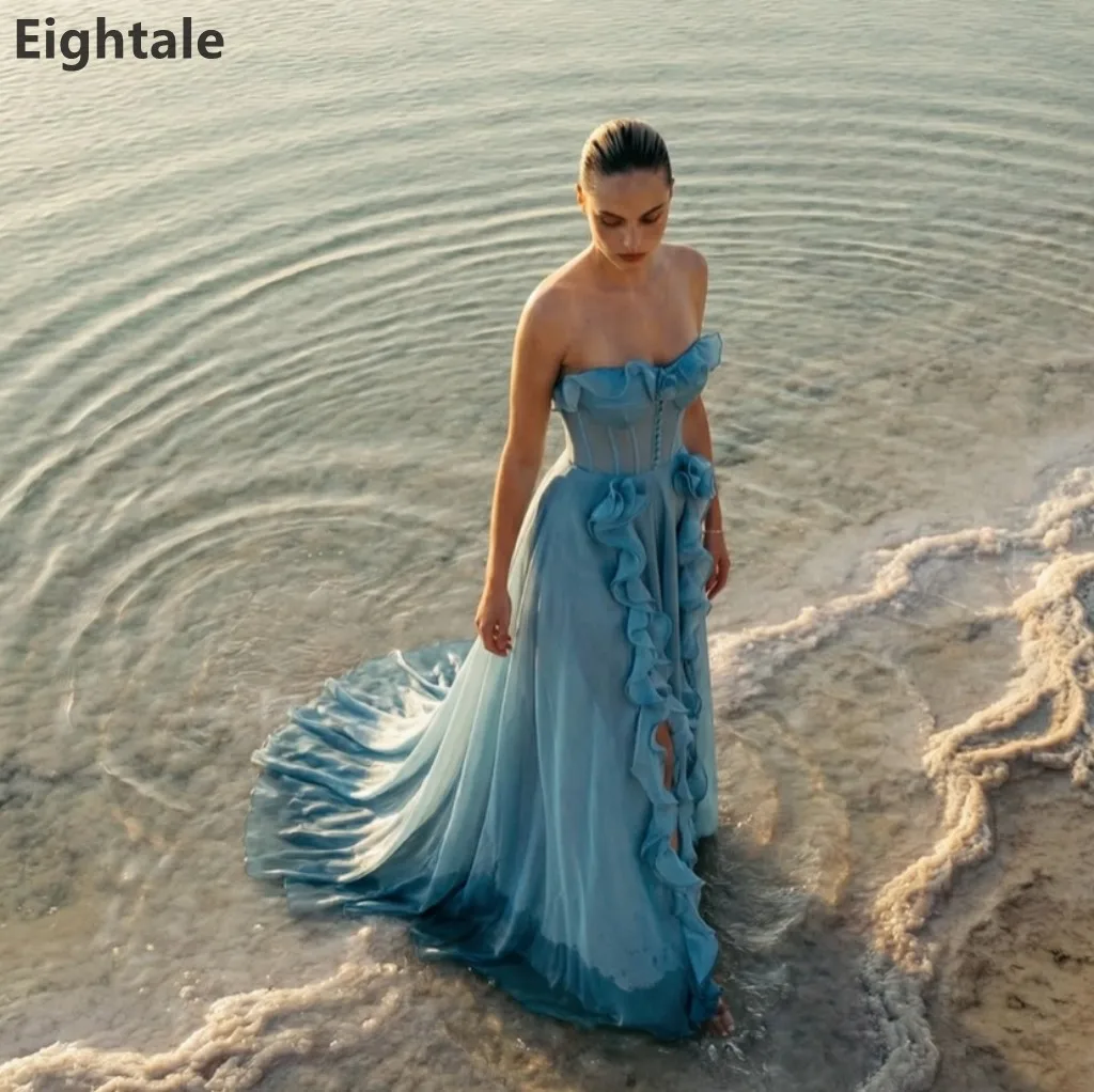 Eightale 2026 Ombre Blue Strapless Evening Dress Ruffled Chiffon Corset Prom Dress with High Slit Formal Party Gown Customized
Eightale 2026 Ombre Blue Strapless Evening Dress Ruffled Chiffon Corset Prom Dress with High Slit Formal Party Gown Customized