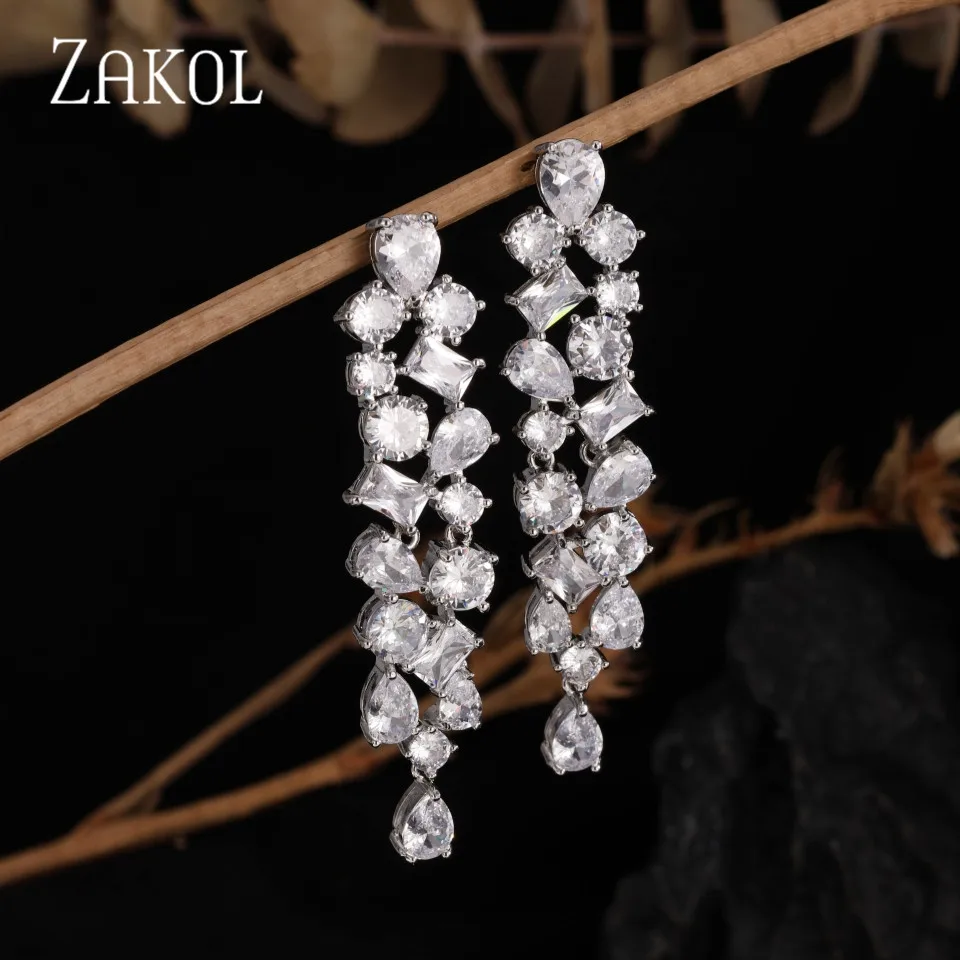ZAKOL Personality Water Drop Cubic Zirconia Tassel Dangle Earrings for Women Fashion Engagement Wedding Bridal Jewelry
ZAKOL Personality Water Drop Cubic Zirconia Tassel Dangle Earrings for Women Fashion Engagement Wedding Bridal Jewelry