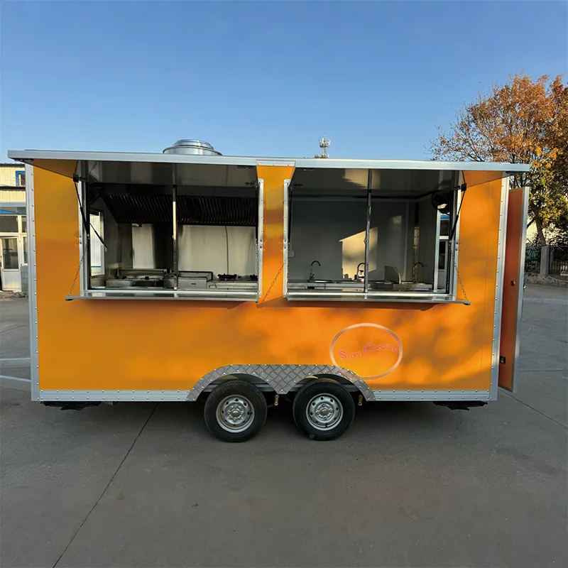 Outdoor Food Trailer Yellow Color Warm Vibrant Attribute Relaxed Fit Catering Business Mobile Kitchen Trailer
Outdoor Food Trailer Yellow Color Warm Vibrant Attribute Relaxed Fit Catering Business Mobile Kitchen Trailer